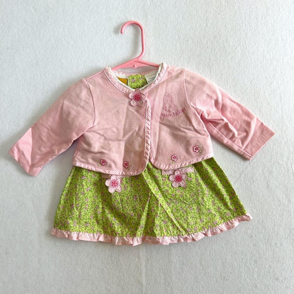 Peter Rabbit Beatrix Potter Infant 2 Piece Floral Dress w/ Cardigan Size 6/9 Mon